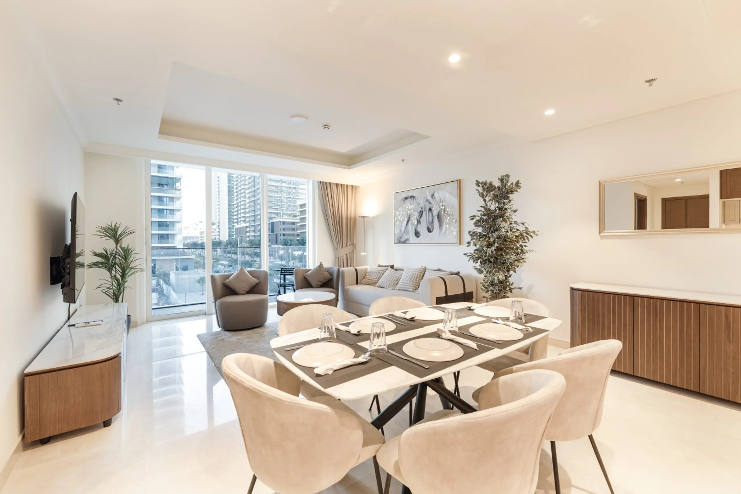 A dining table set in a welcoming A-Living apartment